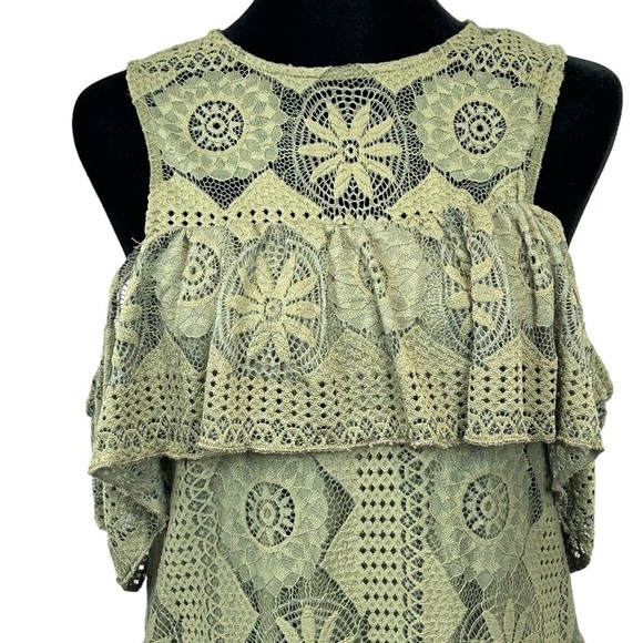 Miami Women’s Dress Boho Crochet Cold Shoulder Olive Green Mini Dress Size-S EUC - Picture 3 of 11